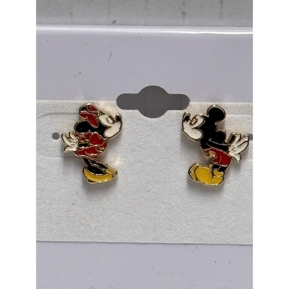 Disney Jewelry - Disney Mickey and‎ Minnie Mouse Enamel Post Stud Pieced Earrings Gold Tone